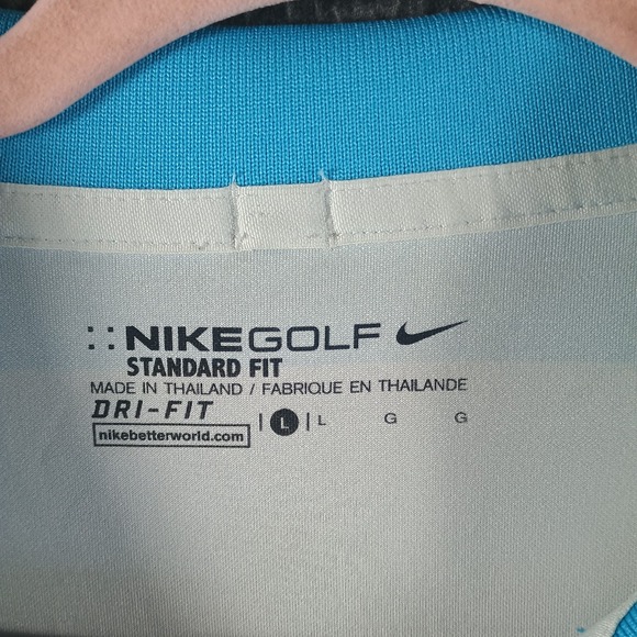 Nike Golf Polo Shirt Mens L Standard Fit Blue Striped Swoosh Logo Lighwieght - Picture 3 of 9